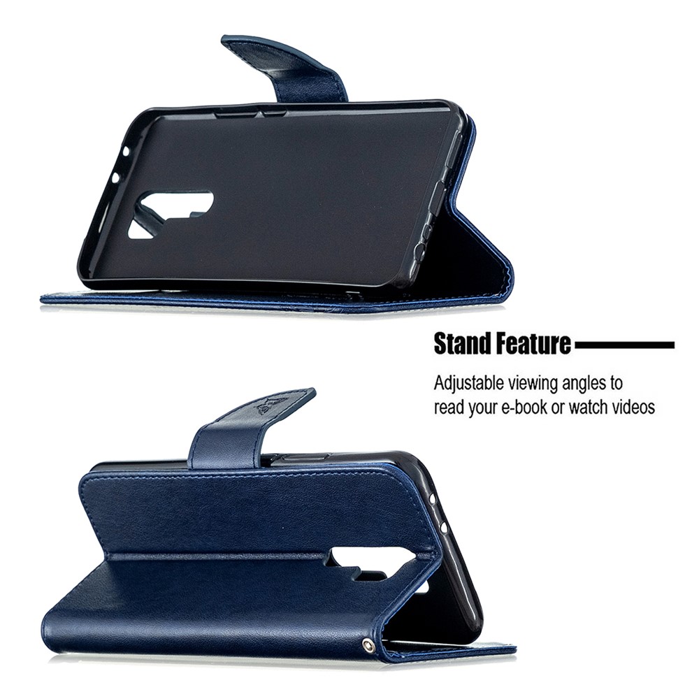Imprint Butterflies Wallet Stand Flip Leather Phone Shell for Xiaomi Redmi 9 - Dark Blue-5