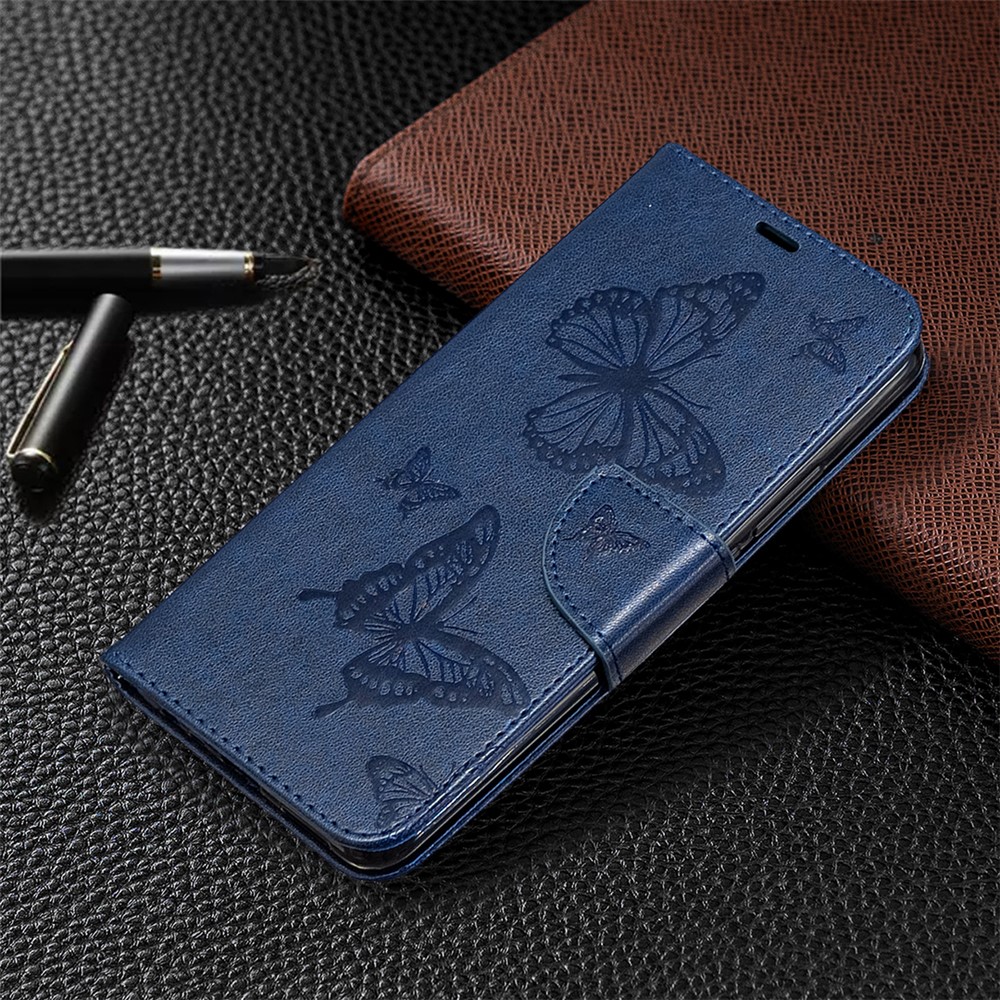 Imprint Butterflies Wallet Stand Flip Leather Phone Shell for Xiaomi Redmi 9 - Dark Blue-7