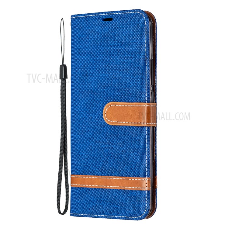 Color Splicing Jeans Cloth Shell Wallet Leather Cover for Xiaomi Redmi 9 - Baby Blue-2