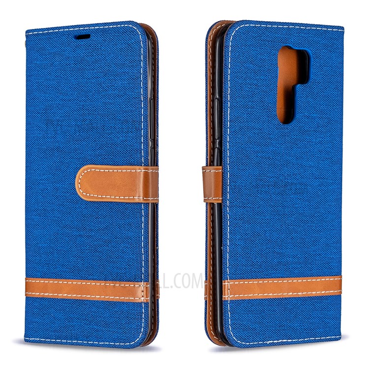 Color Splicing Jeans Cloth Shell Wallet Leather Cover for Xiaomi Redmi 9 - Baby Blue-4