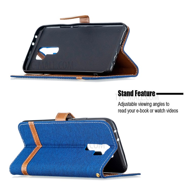 Color Splicing Jeans Cloth Shell Wallet Leather Cover for Xiaomi Redmi 9 - Baby Blue-5