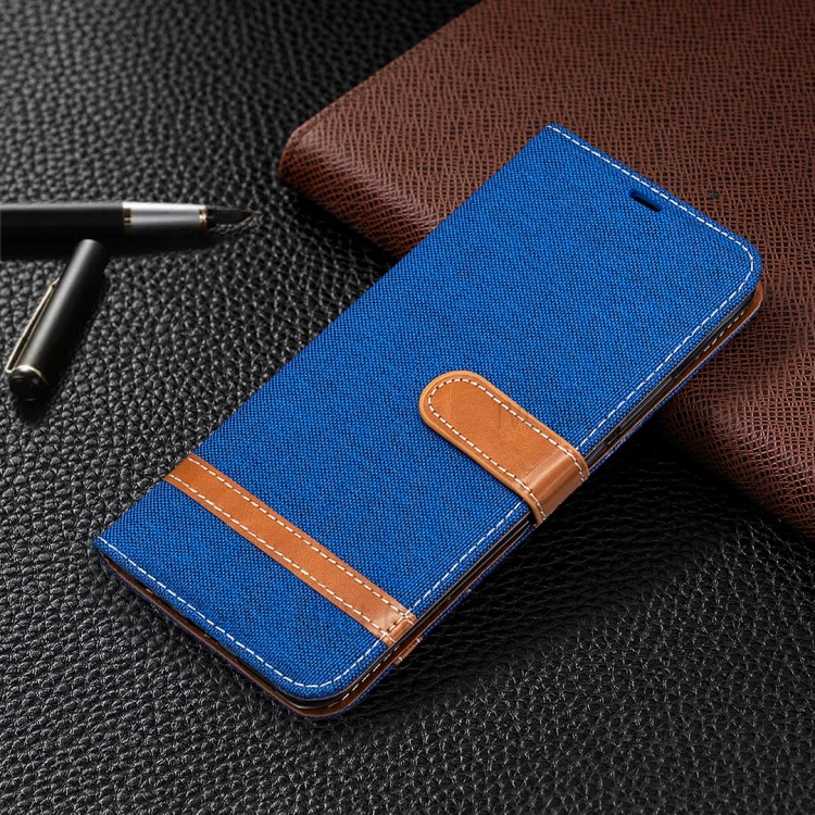 Color Splicing Jeans Cloth Shell Wallet Leather Cover for Xiaomi Redmi 9 - Baby Blue-7