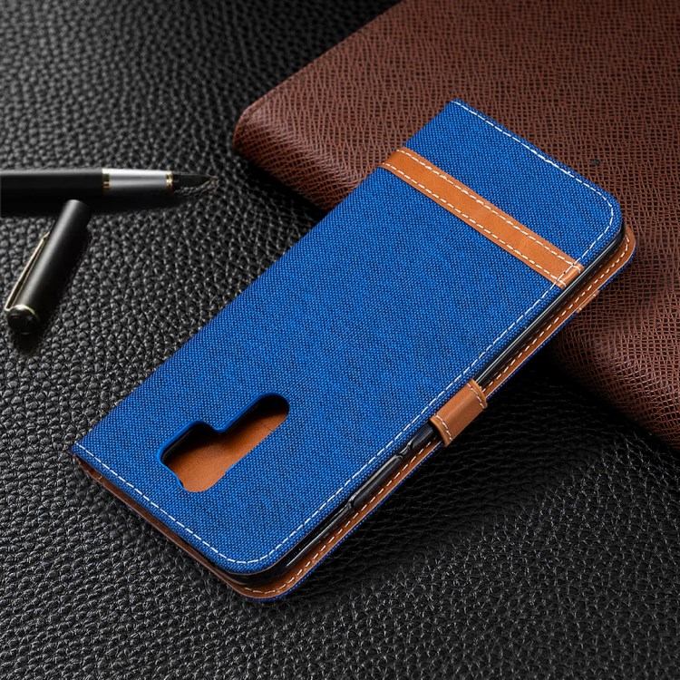 Color Splicing Jeans Cloth Shell Wallet Leather Cover for Xiaomi Redmi 9 - Baby Blue-8