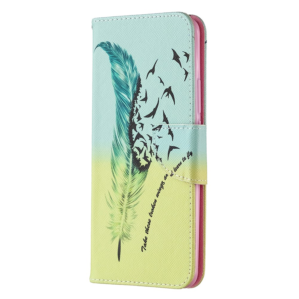 Printing Skin Leather Cell Phone Shell for Xiaomi Redmi 9 - Feather-2