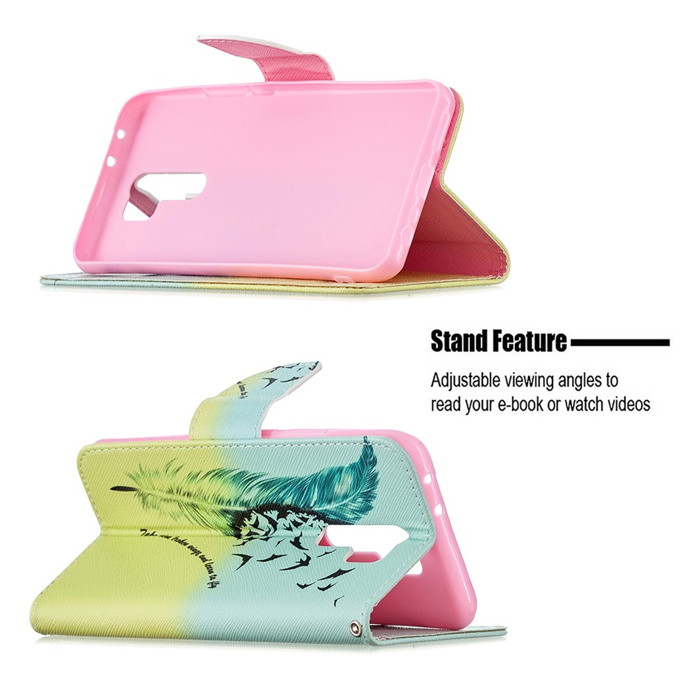 Printing Skin Leather Cell Phone Shell for Xiaomi Redmi 9 - Feather-5