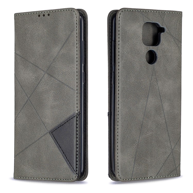 Shell Couro Pele Geométrica Para Xiaomi Nota Redmi 9 / Redmi 10X 4G - Cinzento-4