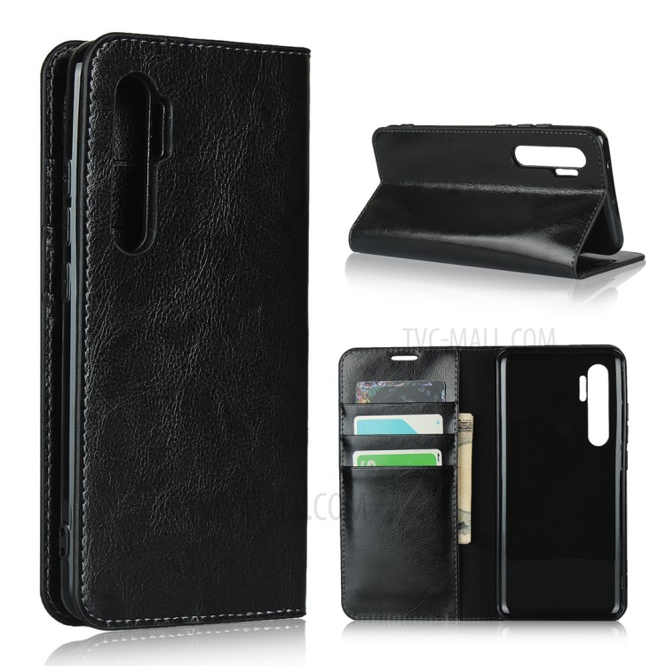 Crazy Horse Skin Genuine Leather Shell for Xiaomi Mi Note 10 Lite - Black-1