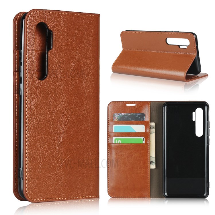 Crazy Horse Skin Genuine Leather Shell for Xiaomi Mi Note 10 Lite - Brown-1