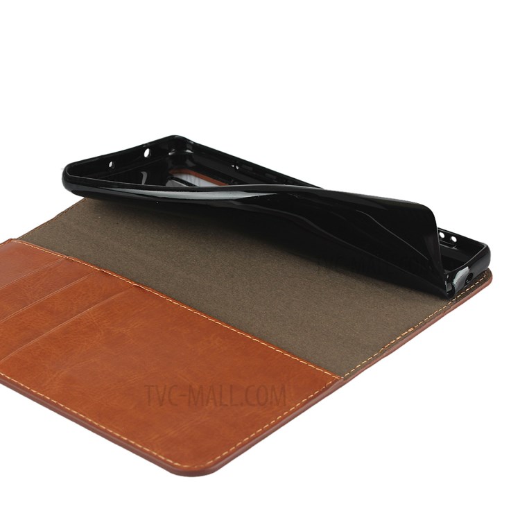 Crazy Horse Skin Genuine Leather Shell for Xiaomi Mi Note 10 Lite - Brown-7