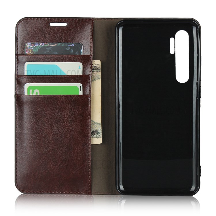 Crazy Horse Skin Genuine Leather Shell for Xiaomi Mi Note 10 Lite - Coffee-4