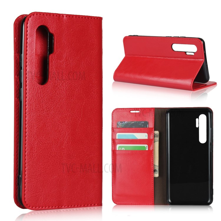 Crazy Horse Skin Genuine Leather Shell for Xiaomi Mi Note 10 Lite - Red-1