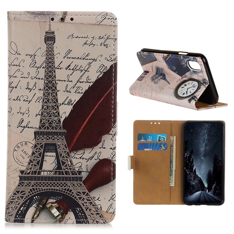 Motif Imprimer PU en Cuir Portefeuille du Support de Support de Téléphone Pour Xiaomi Redmi 9a - Tour Eiffel et Lettres