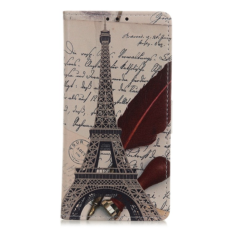 Motif Imprimer PU en Cuir Portefeuille du Support de Support de Téléphone Pour Xiaomi Redmi 9a - Tour Eiffel et Lettres