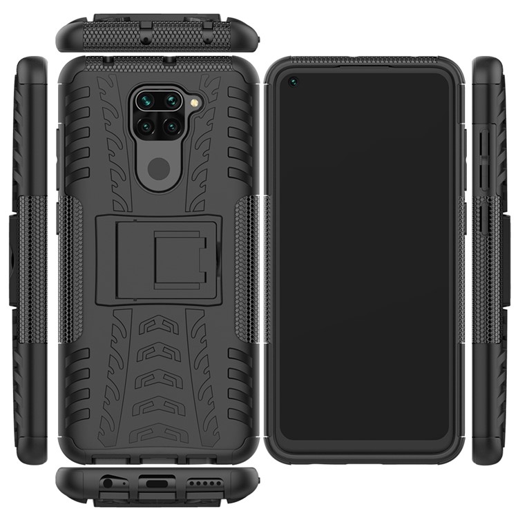 Cool Tire PC + TPU Hybrid -telefonhülle Mit Kickstand Für Xiaomi Redmi Note 9/Redmi 10x 4g - Schwarz