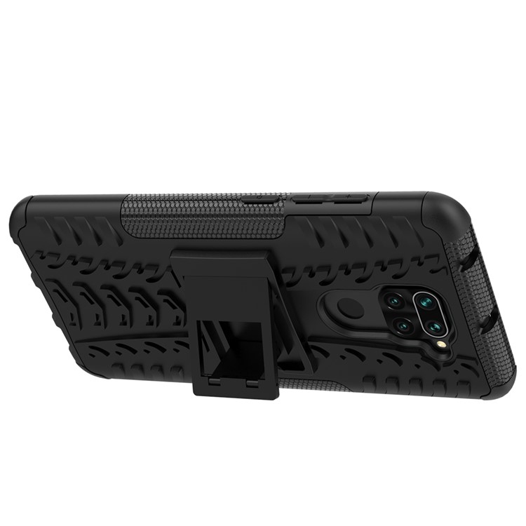 Cool Tyre PC + TPU Hybrid Phone Case with Kickstand for Xiaomi Redmi Note 9/Redmi 10X 4G - Black-6