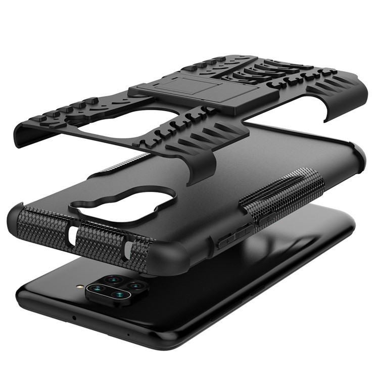 Cool Tyre PC + TPU Hybrid Phone Case with Kickstand for Xiaomi Redmi Note 9/Redmi 10X 4G - Black-7