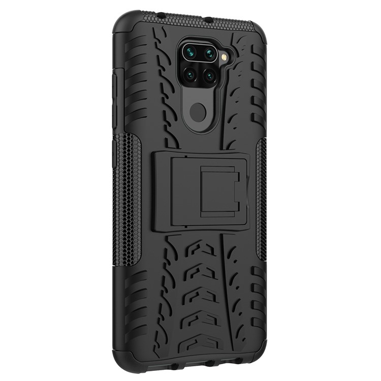 Cool Tyre PC + TPU Hybrid Phone Case with Kickstand for Xiaomi Redmi Note 9/Redmi 10X 4G - Black-9