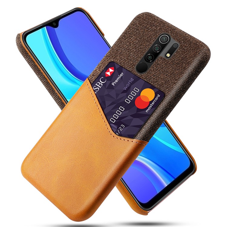 Cloth + PU Leather Coated PC Cover for Xiaomi Redmi 9 - Brown-1