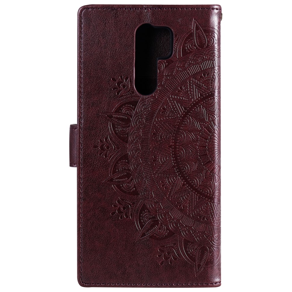 Imprint Flower Leather Wallet Phone Shell for Xiaomi Redmi 9 - Brown-3