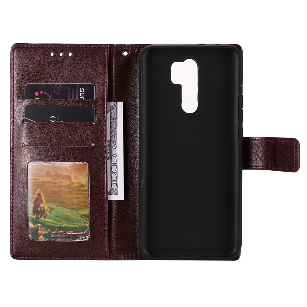 Imprint Flower Leather Wallet Phone Shell for Xiaomi Redmi 9 - Brown-6