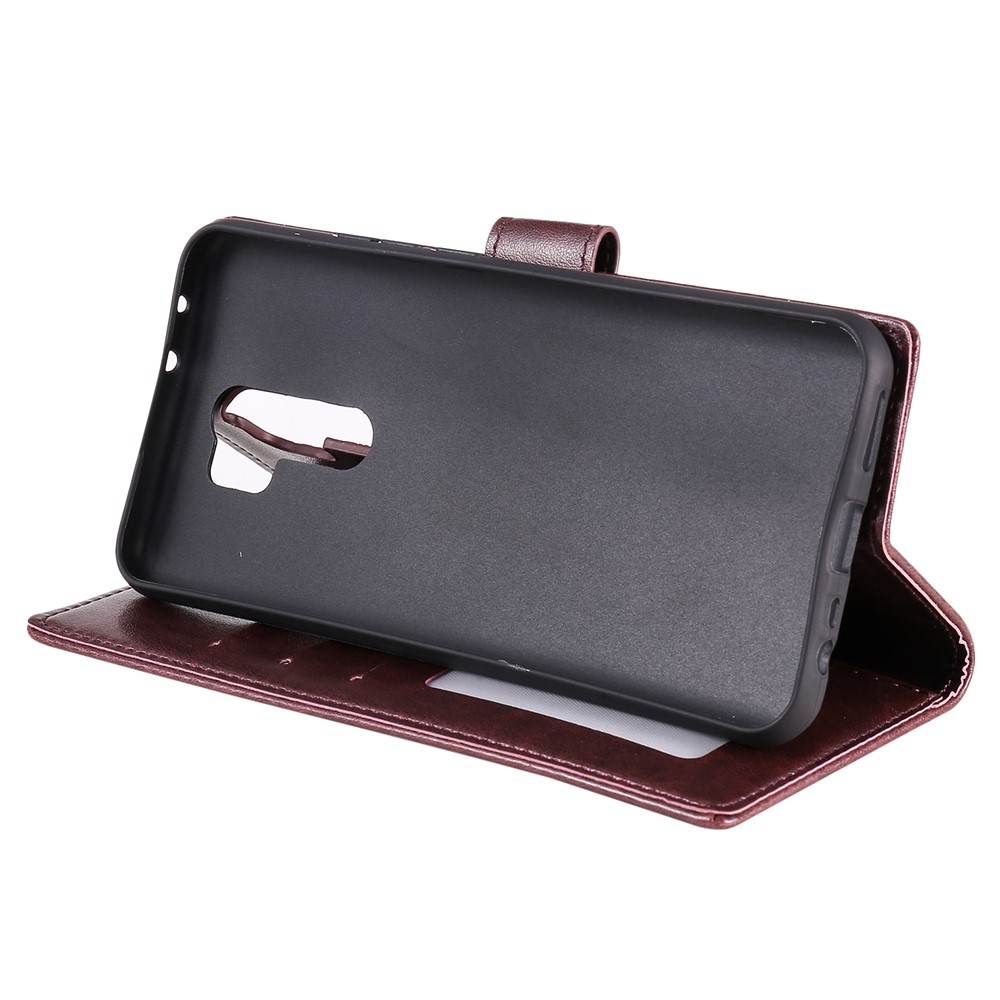 Imprint Flower Leather Wallet Phone Shell for Xiaomi Redmi 9 - Brown-7