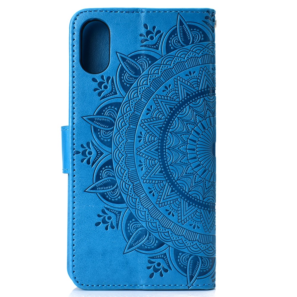 Impreinte Fleur Flip Cuir Portefeuille Couverture de Téléphone Pour Xiaomi Redmi 9a - Bleu