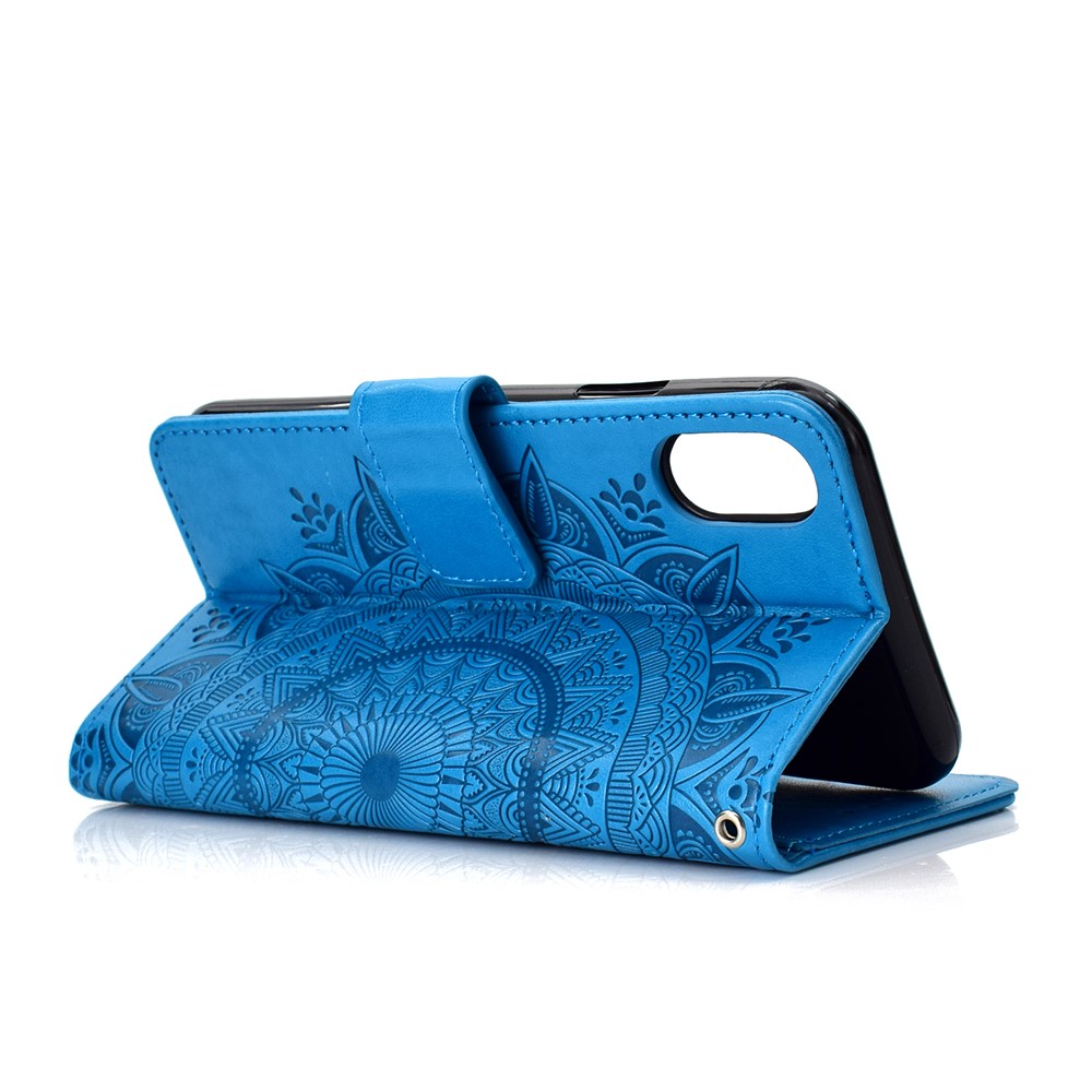 Imprint Flower Flip Leather Wallet Phone Cover for Xiaomi Redmi 9A - Blue-5