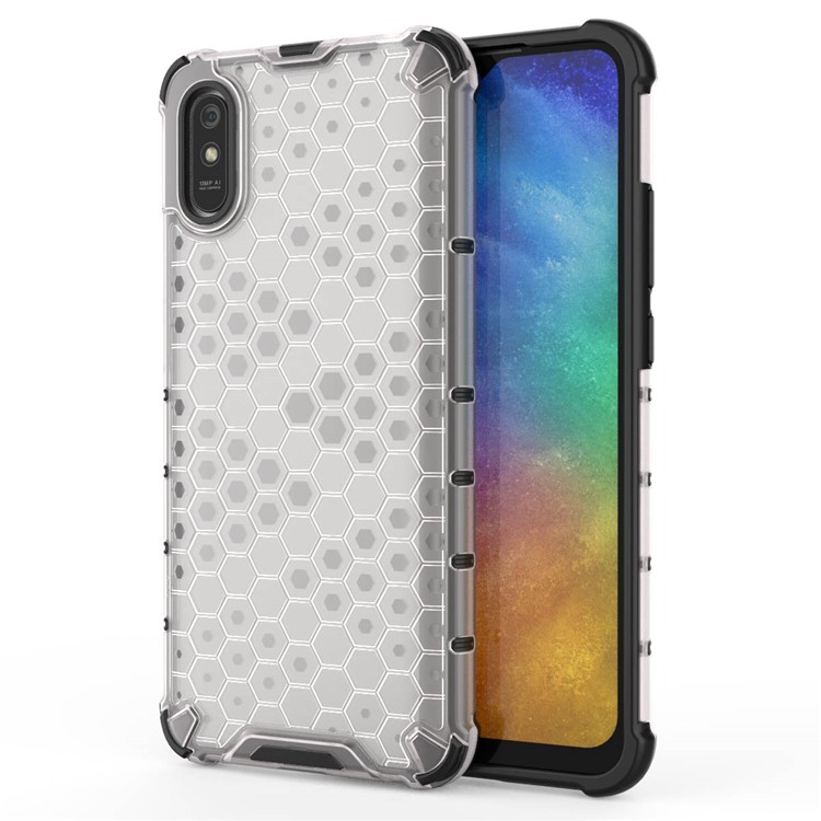 Honeycomb Patrón de Choque TPU + PC Combo Combo Combo Para Xiaomi Redmi 9a - Blanco