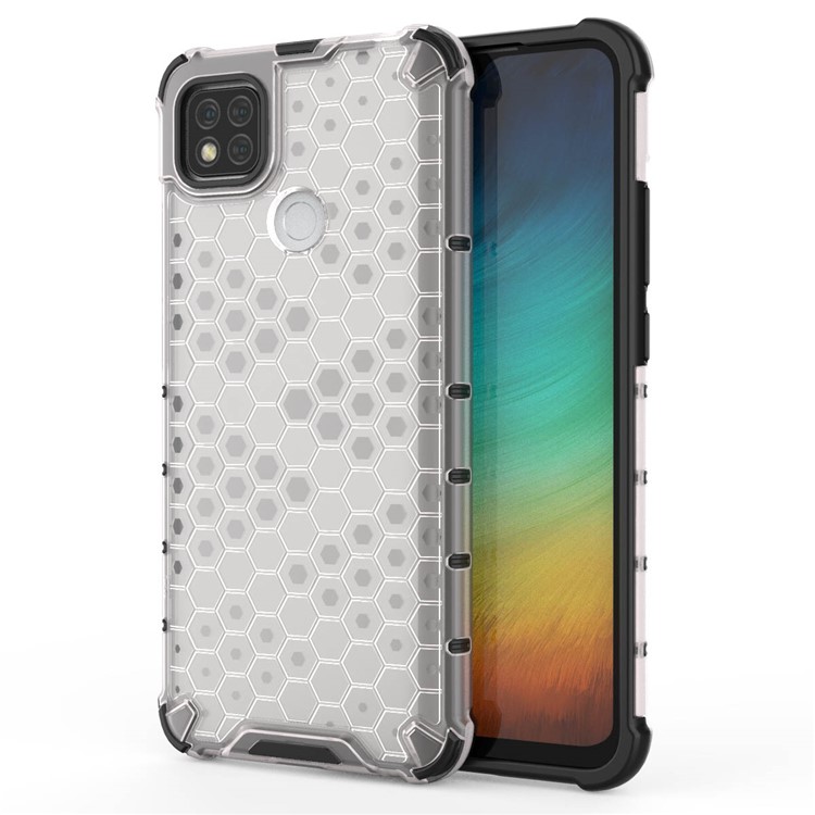 Honeycomb Pattern Shock-proof TPU + PC Hybrid Case for Xiaomi Redmi 9C - White-1