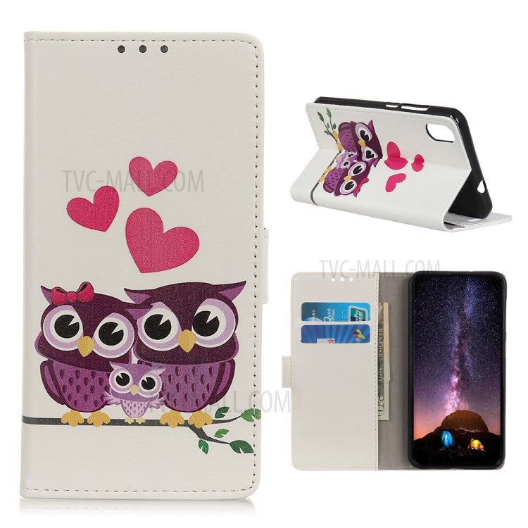 Pattern Printing Magnetic Leather Wallet Case for Xiaomi Redmi 9A - Owls and Hearts-1