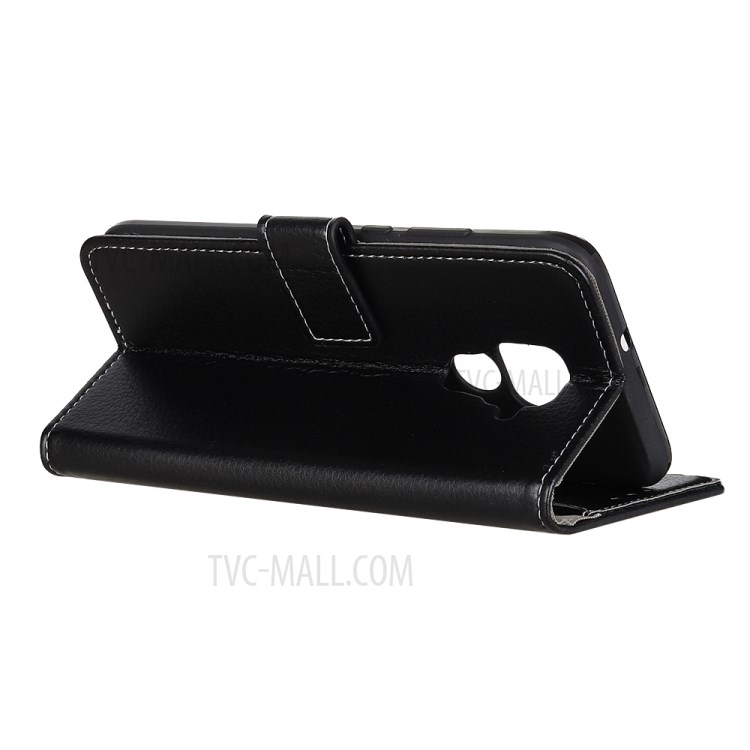 Case de Support en Cuir de Portefeuille de Peau Litchi Pour Xiaomi Redmi Note 9 - le Noir-4