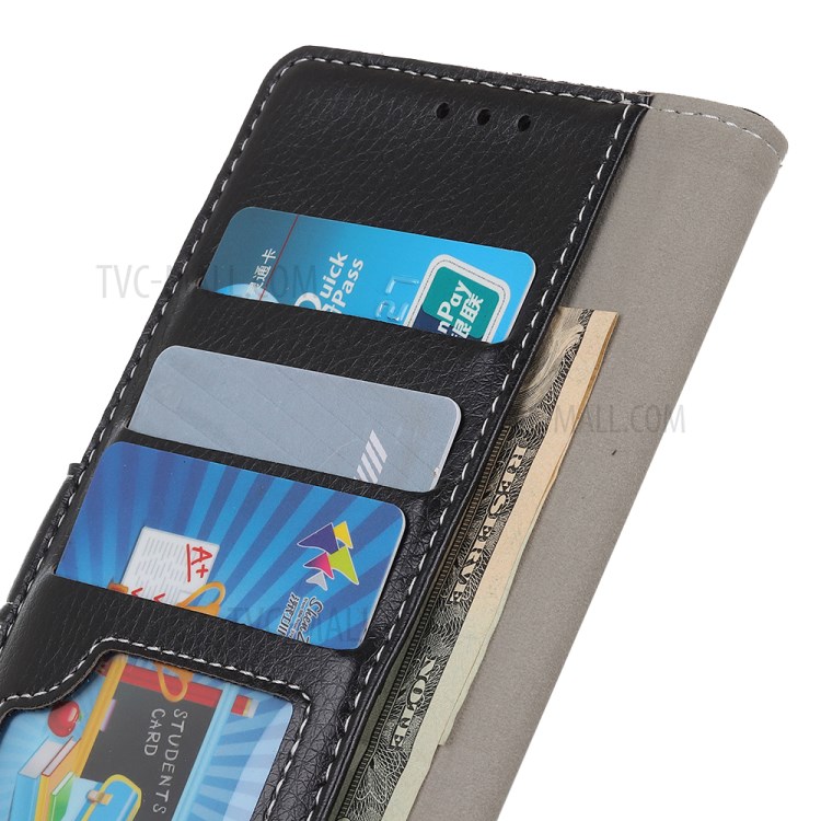 Case de Support en Cuir de Portefeuille de Peau Litchi Pour Xiaomi Redmi Note 9 - le Noir-6