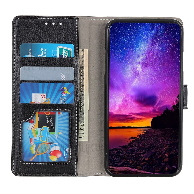 Case de Support en Cuir de Portefeuille de Peau Litchi Pour Xiaomi Redmi Note 9 - le Noir-8