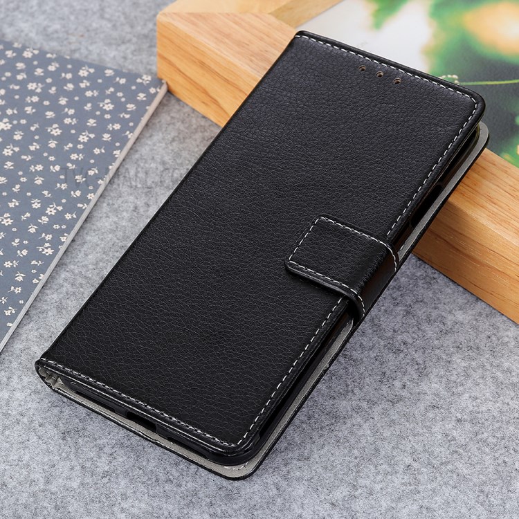 Case de Support en Cuir de Portefeuille de Peau Litchi Pour Xiaomi Redmi Note 9 - le Noir-9