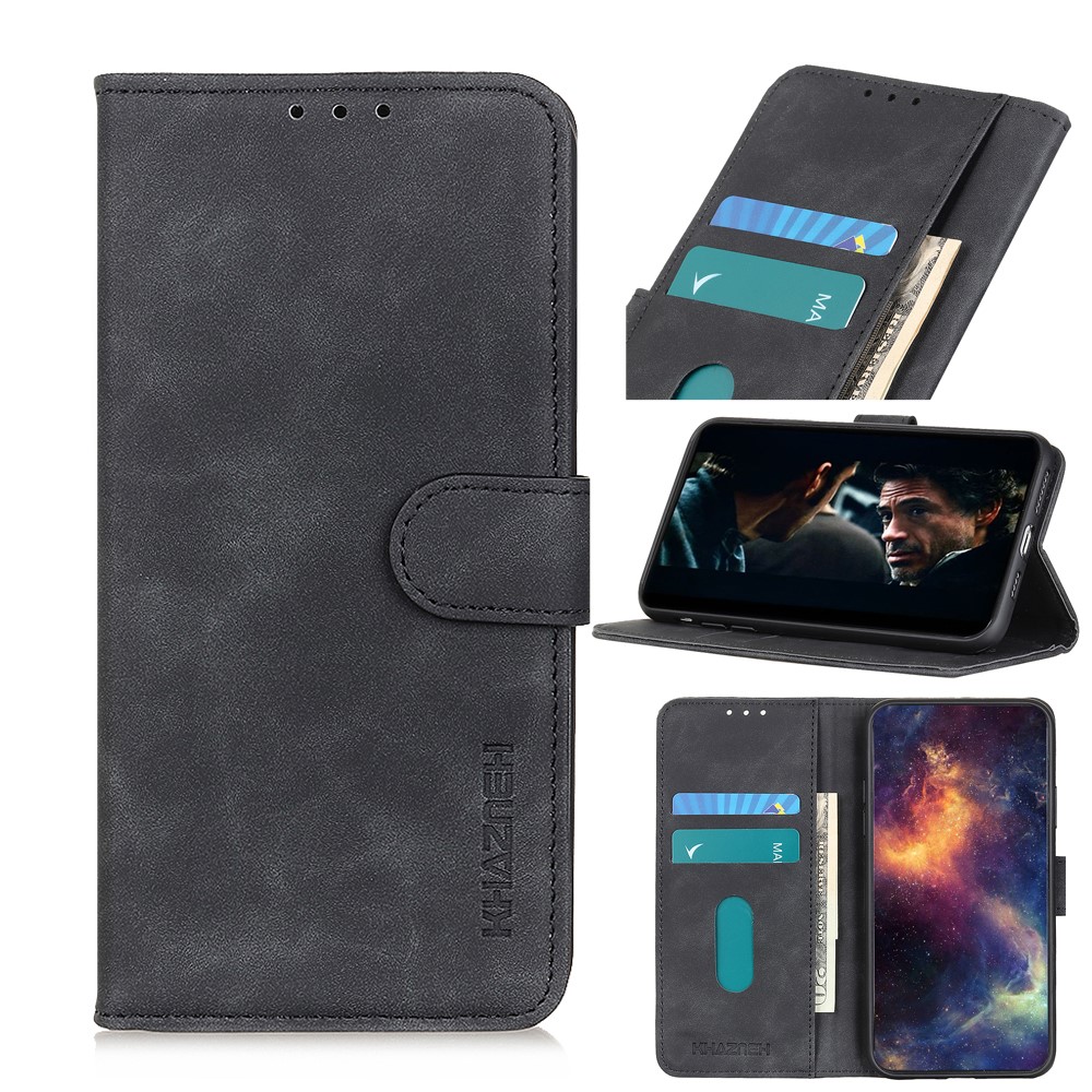 Khazneh en Cuir Shell Wallet Stand Rétro Pour Xiaomi Redmi 9c / 9c Nfc - le Noir