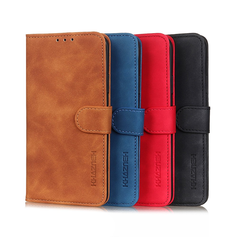 Khazneh en Cuir Shell Wallet Stand Rétro Pour Xiaomi Redmi 9c / 9c Nfc - le Noir