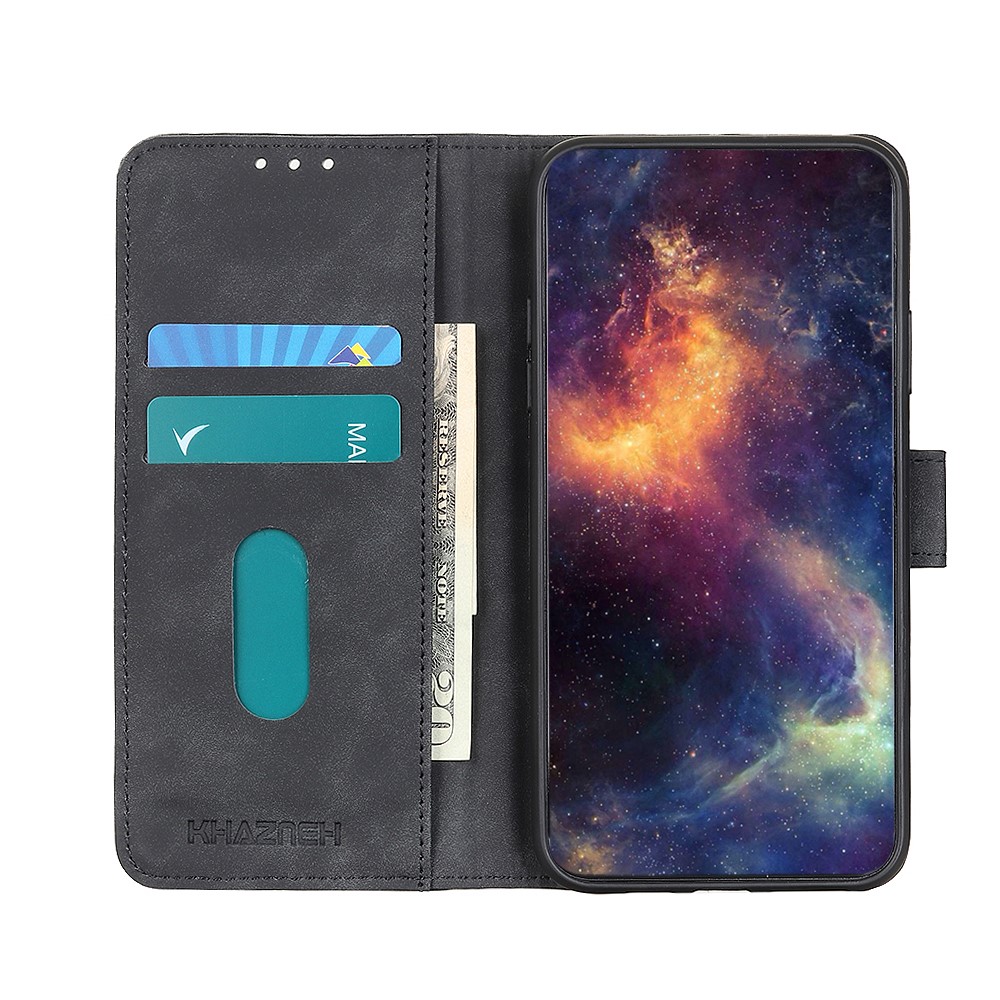 Khazneh en Cuir Shell Wallet Stand Rétro Pour Xiaomi Redmi 9c / 9c Nfc - le Noir