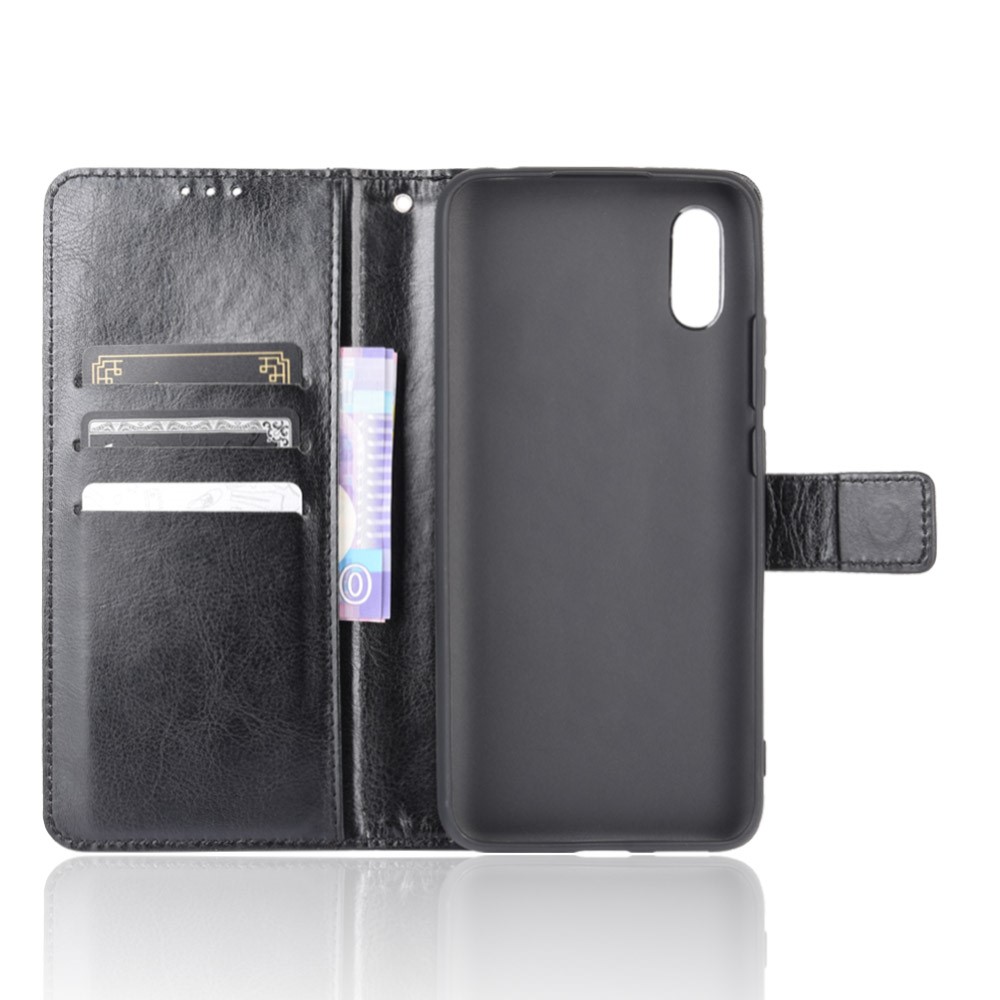 Crazy Horse Wallet Stand Leather Telefone Para Xiaomi Redmi 9a - Preto