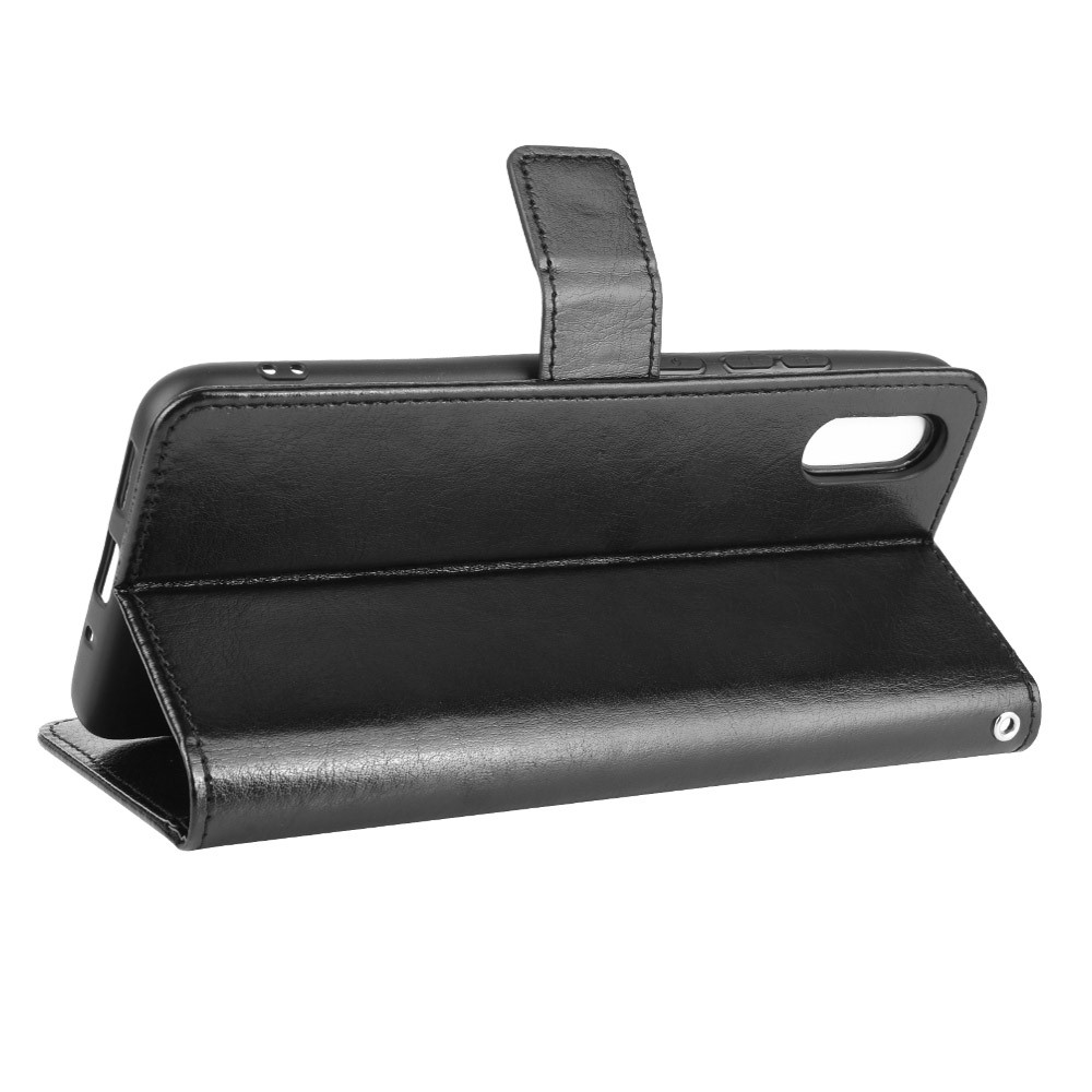 Crazy Horse Wallet Stand in Pelle Shell Per Xiaomi Redmi 9A - Nero