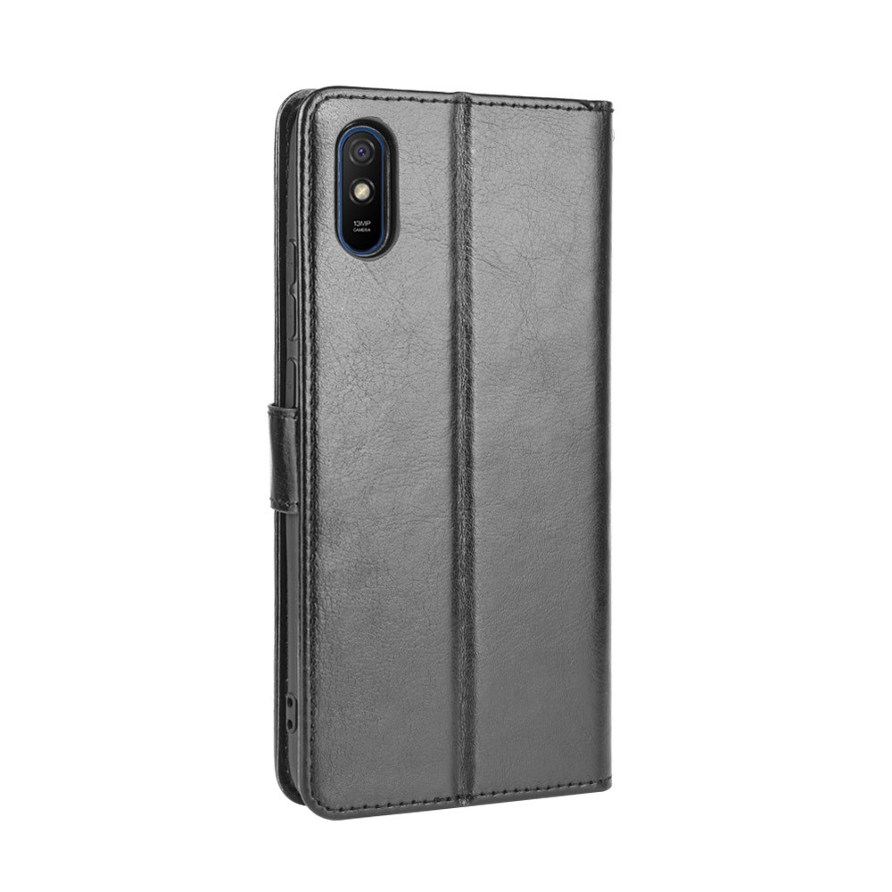 Crazy Horse Wallet Stand in Pelle Shell Per Xiaomi Redmi 9A - Nero