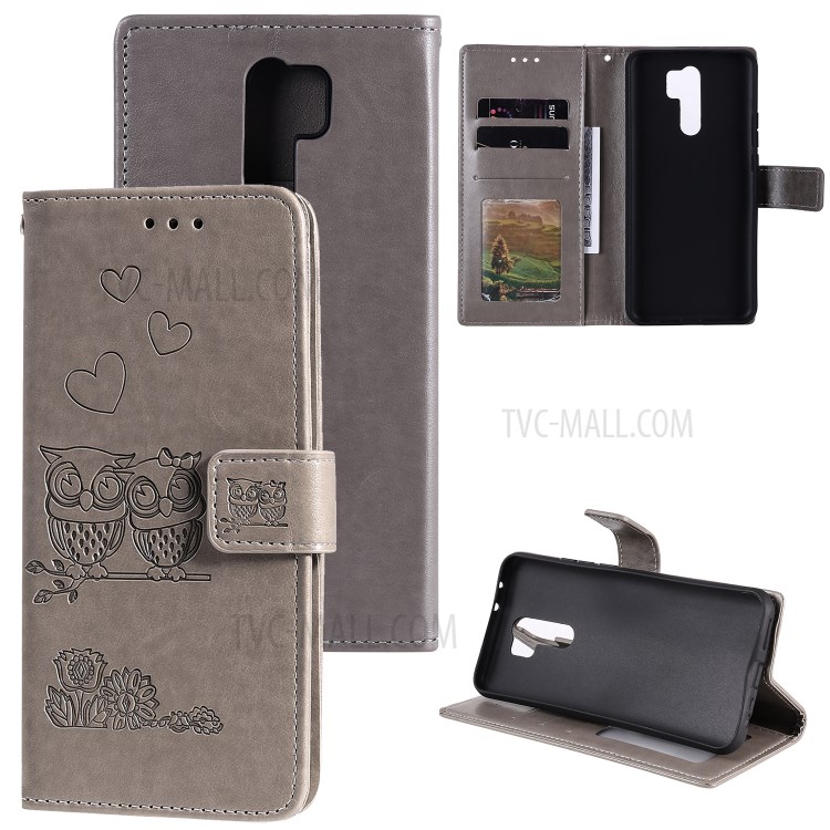 Impression Hibou Couverture En Cuir PU Magnétique Pour Xiaomi Redmi 9 - Gris-1