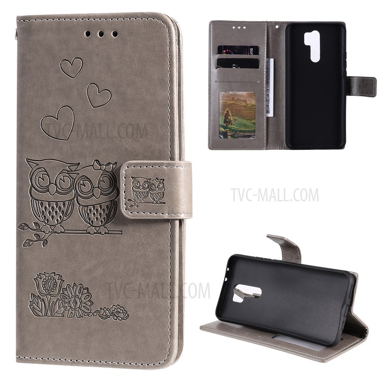 Impression Hibou Couverture En Cuir PU Magnétique Pour Xiaomi Redmi 9 - Gris-8