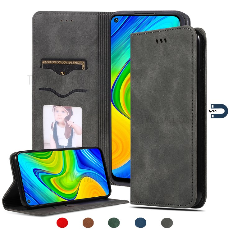 Auto-absorbed Business Style PU Leather Case with Card Slots for Xiaomi Redmi Note 9 - Black-1