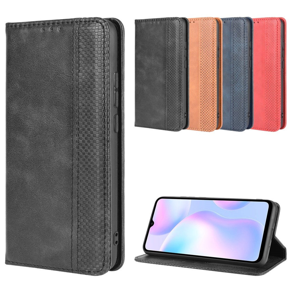 Auto-absorbed Retro Leather Wallet Cell Phone Case for Xiaomi Redmi 9A - Black-12