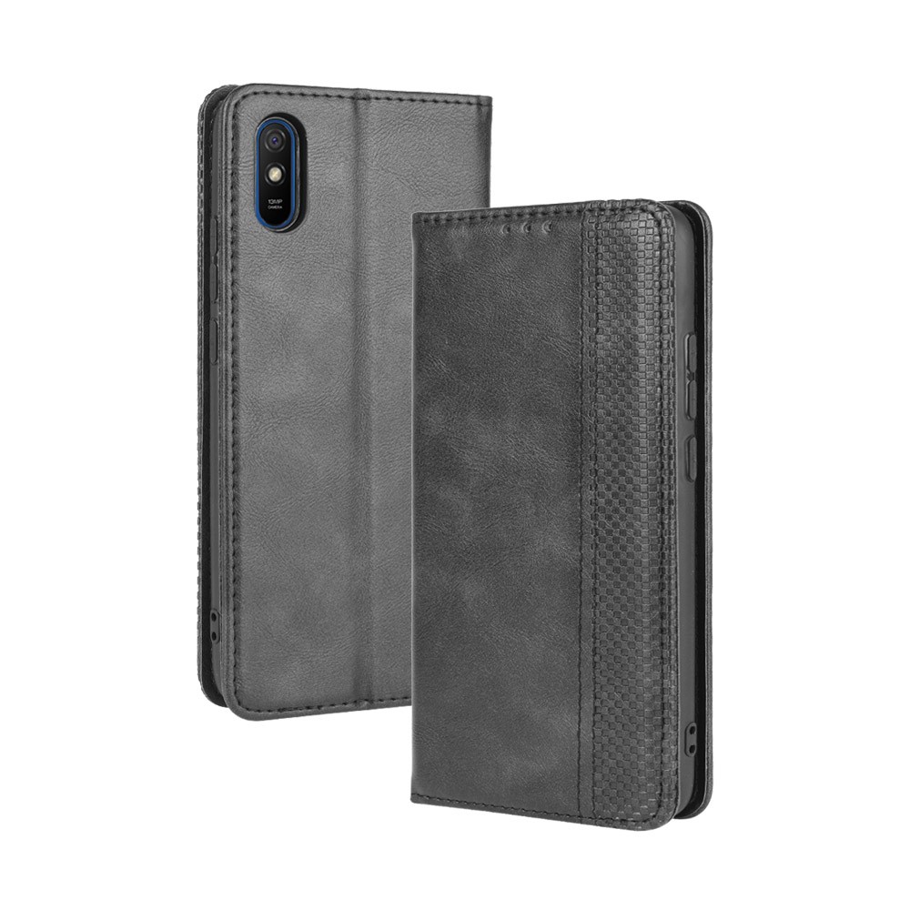 Funda De Teléfono Celular De Cuero Retro Absorbido Automáticamente Para Xiaomi Redmi 9A - Negro