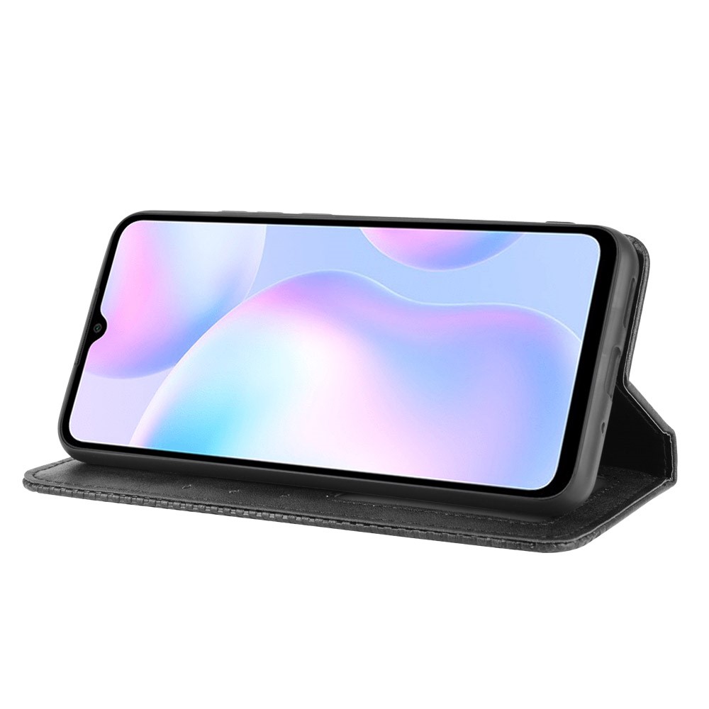 Auto-absorbed Retro Leather Wallet Cell Phone Case for Xiaomi Redmi 9A - Black-6