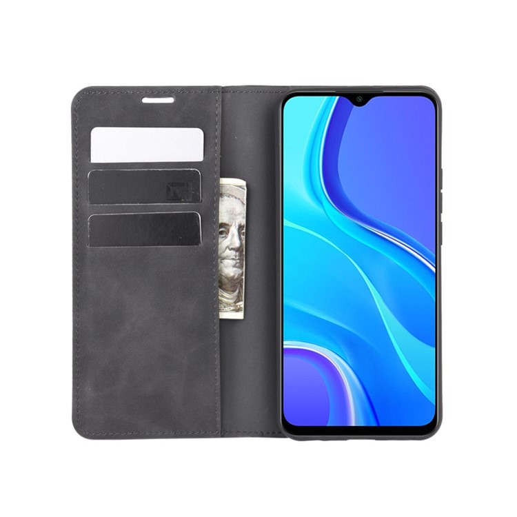 Silky Touch Leather Wallet Stand Case for Xiaomi Redmi 9 - Black-3