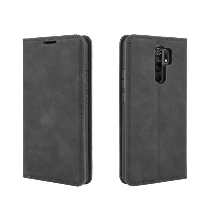 Silky Touch Leather Wallet Stand Case for Xiaomi Redmi 9 - Black-5