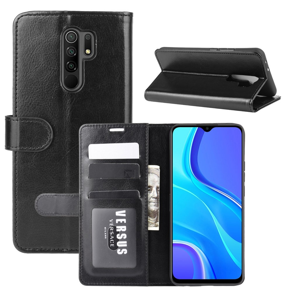 Crazy Horse Skin with Wallet Leather Case for Xiaomi Redmi 9 - Black-1