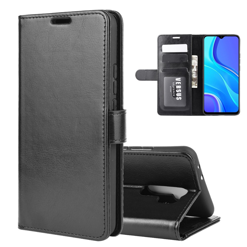 Crazy Horse Skin with Wallet Leather Case for Xiaomi Redmi 9 - Black-2